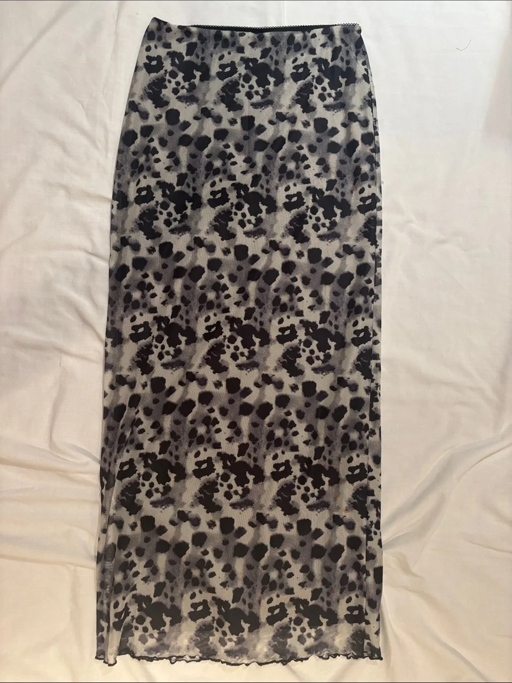 Nous Sommes Labels: Leopard Print Maxi Skirt in Black and Gray